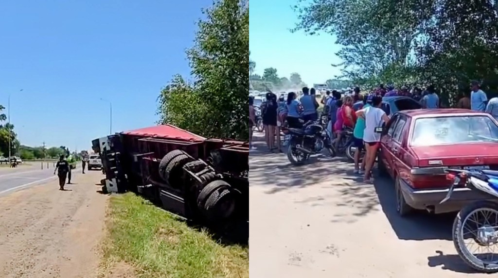 Video: tensión en Junín tras el vuelco de un camión con aceite y mayonesa en la Ruta 188